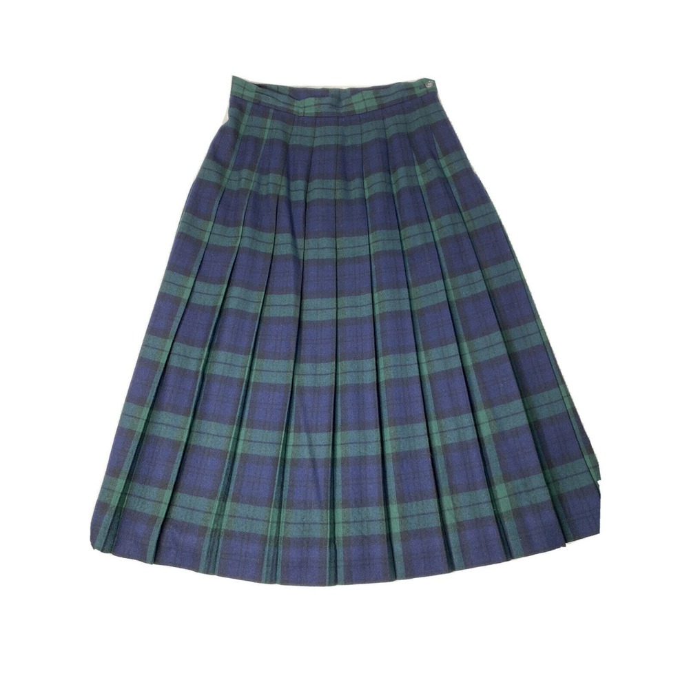 LL Bean Wool Plaid Skirt Womens 10 Petite Academia Pleated Classic Preppy - Picture 1 of 12